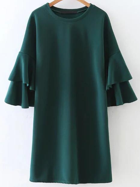 Shein Green Ruffle Sleeve Shift Dress