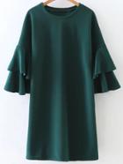 Shein Green Ruffle Sleeve Shift Dress