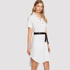 Shein Single Breasted Belted Dip Hem Dress