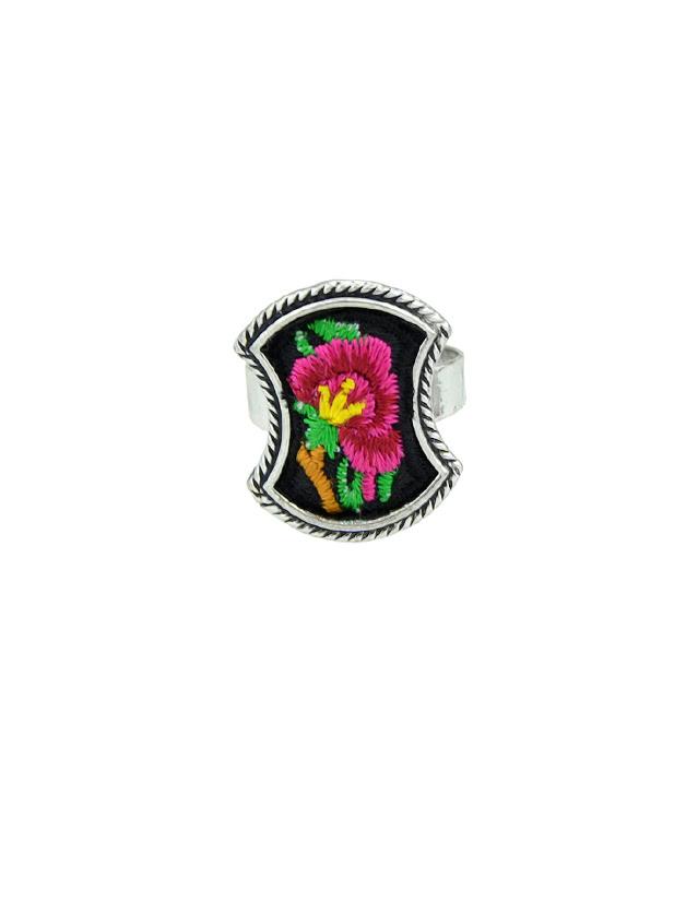 Shein Red Handmade Embroidery Flower Pattern Geometric Ethnic Rings
