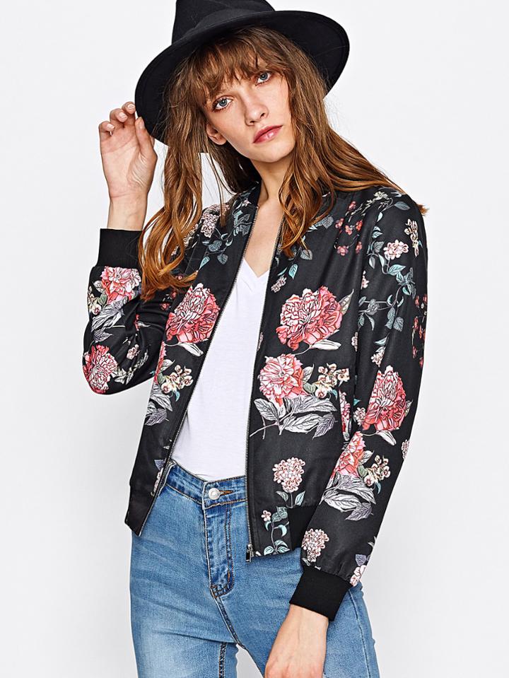 Shein Botanical Print Bomber Jacket