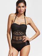 Shein Black Hollow Out Halter One-piece Swimwear