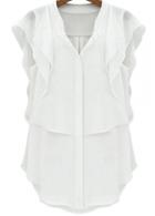 Rosewe Butterfly Sleeve V Neck White Chiffon Blouse