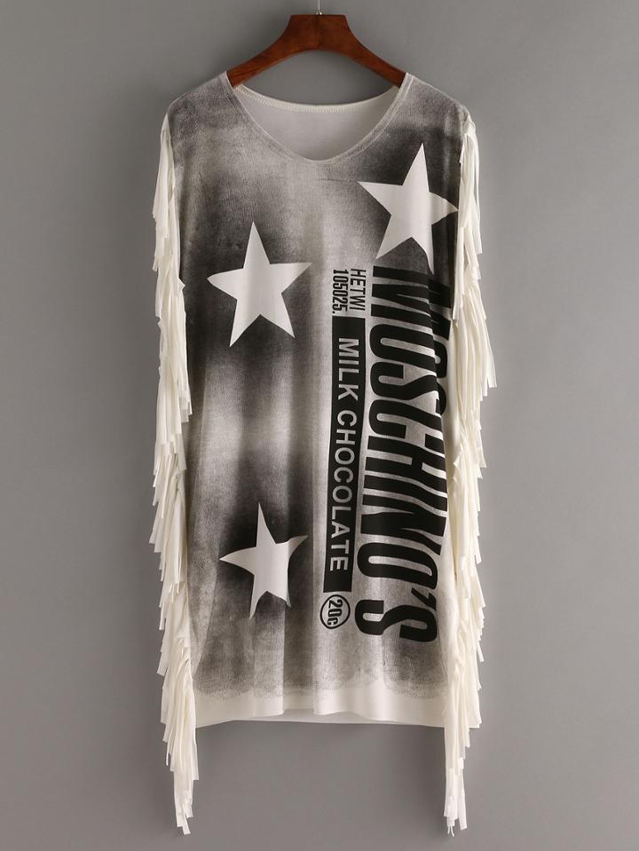 Shein Stars And Letter Print Fringe Tshirt Dress