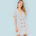 Shein Striped Print Double Button Dress
