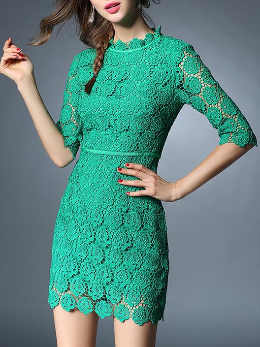 Shein Green Crochet Hollow Out Sheath Dress
