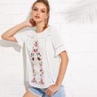 Shein Flower Embroidered Cut Out Detail Top