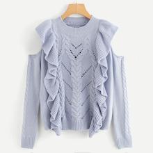 Shein Plus Eyelet Detail Ruffle Sweater