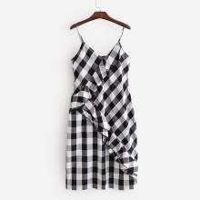 Shein Check Plaid Ruffle Trim Cami Dress