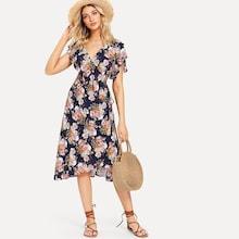 Shein Flutter Sleeve Flower Print Dress