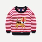 Shein Toddler Girls Striped Cat Pattern Sweater