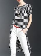 Shein Black White Striped High Low Blouse