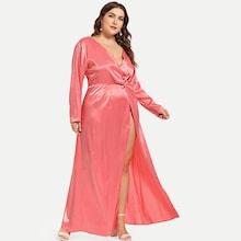 Shein Plus Wrap Front Split Satin Dress