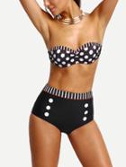 Shein Polka Dot Sailor Bandeau Bikini Set