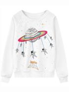 Shein White Round Neck Space Print Sweatshirt