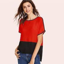 Shein Two Tone Stepped Hem Blouse