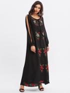 Shein Tassel Tie Neck Split Sleeve Embroidered Dress