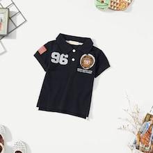 Shein Toddler Boys Letter Embroidery Patched Polo Shirt