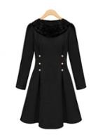 Rosewe Black Sheared Waist Long Sleeve A Line Dress