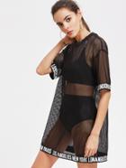 Shein Logo Trim Drop Shoulder Fishnet Tee Dress