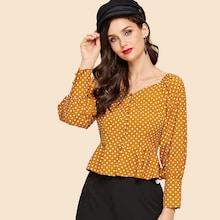 Shein Bishop Sleeve Polka Dot Peplum Blouse