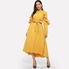 Shein Ruffle Trim Dip Hem Belted Hijab Dress