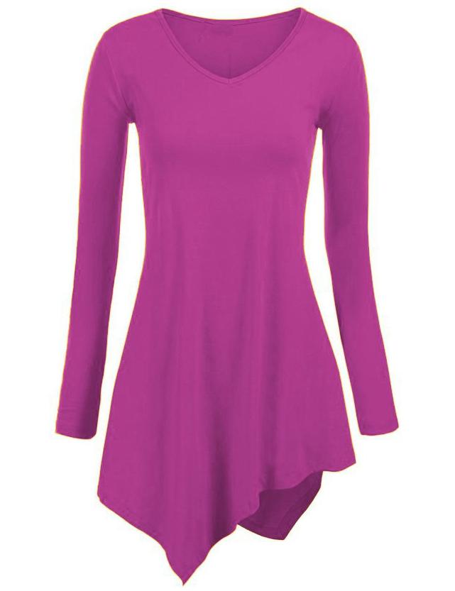 Shein Rose Red V Neck Long Sleeve Asymmetrical Dress