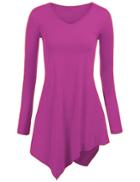 Shein Rose Red V Neck Long Sleeve Asymmetrical Dress
