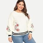 Shein Plus Floral Embroidery Striped Trim Jumper