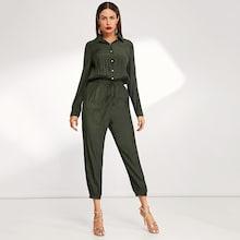 Shein Drawstring Waist Button Up Jumpsuit