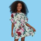 Shein Girls Zip Back Floral Print Ruffle Trim Dress