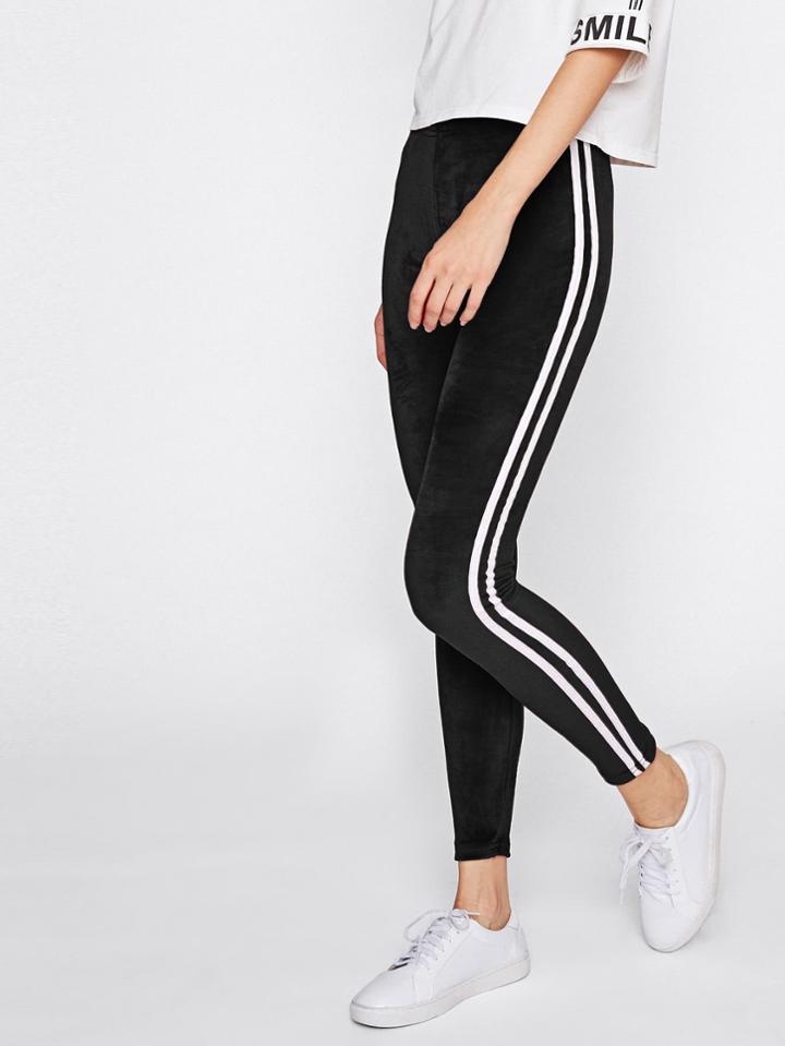 Shein Side Striped Velvet Leggings