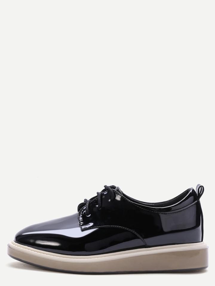 Shein Black Patent Leather Lace Up Wedges