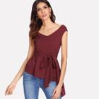 Shein Double V Neck Self Belted Asymmetric Top