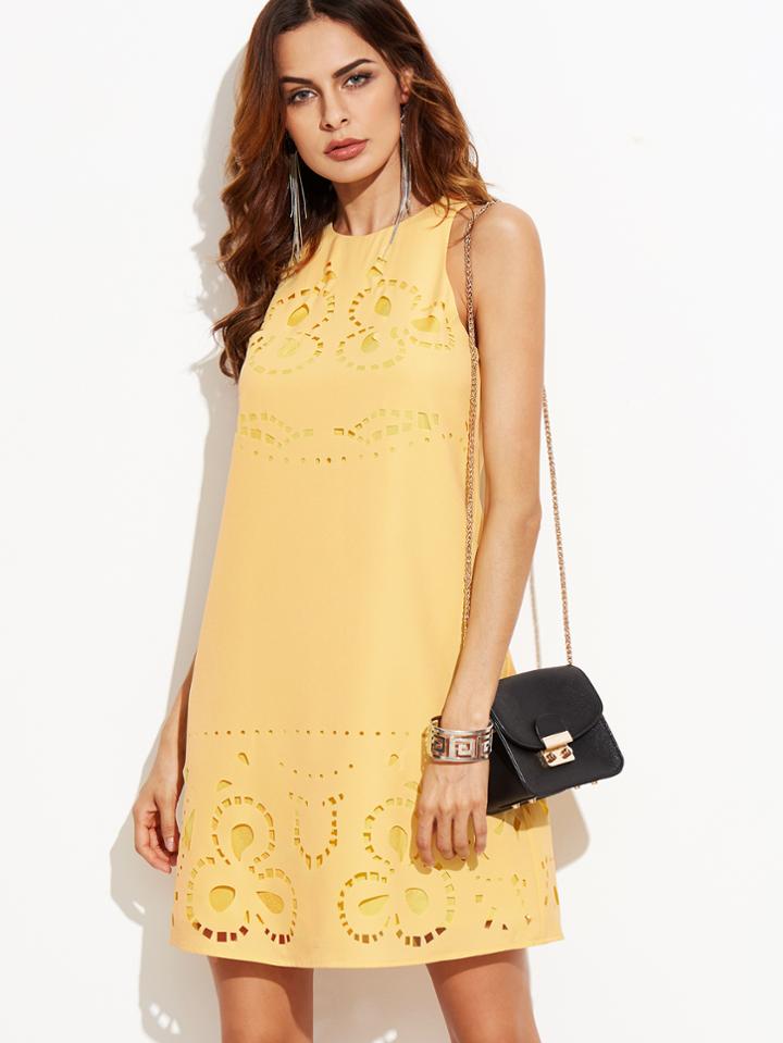 Shein Yellow Laser Cutout Tank Dress