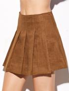 Shein Camel Suede Pleated Zipper Skirt