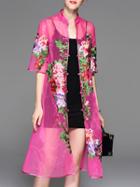 Shein Hot Pink Sheer Flowers Embroidered Dress
