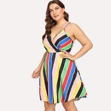 Shein Plus Knot Waist Surplice Wrap Striped Cami Dress