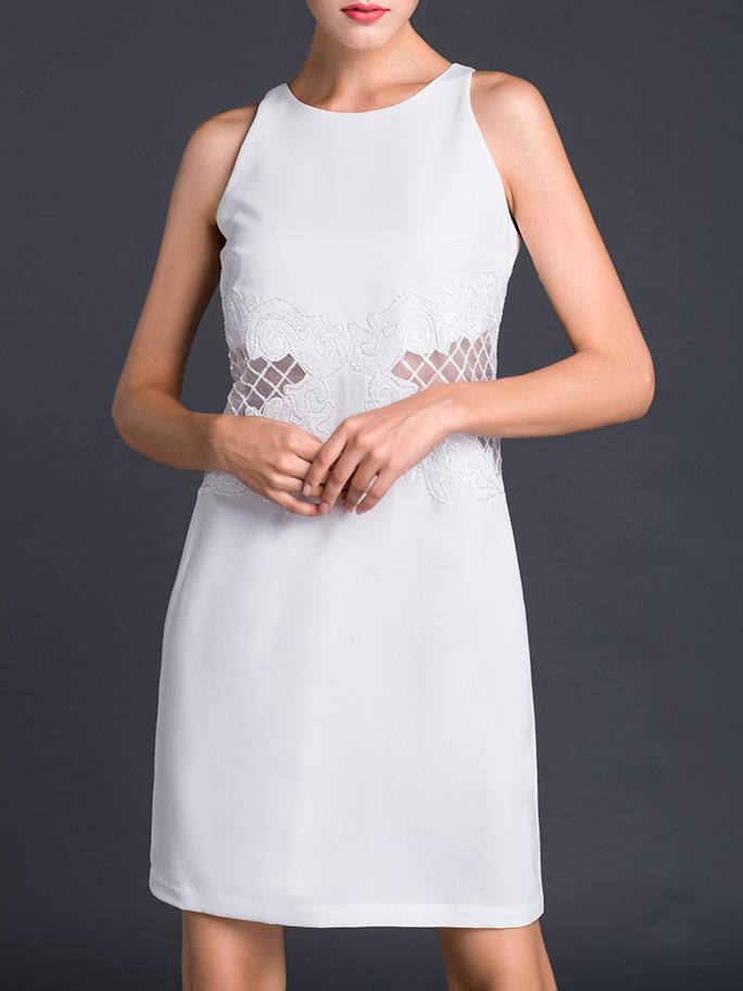 Shein White Contrast Gauze Beading Sequined Shift Dress
