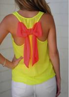 Rosewe Red Bowknot Decorated Yellow Tank Top