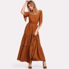 Shein Mesh Shoulder Split Sleeve Lace Insert Dress