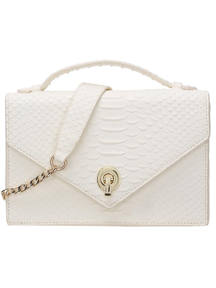 Shein White Crocodile Embossed Turnlock Flap Chain Bag