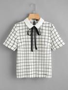 Shein Bow Tie Neck Grid Blouse
