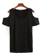 Shein Plain Open Shoulder T-shirt - Black