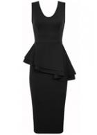 Rosewe Sleeveless Round Neck Black Knee Length Dress