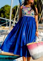 Rosewe Tribal Print Sleeveless Blue High Waist Dress