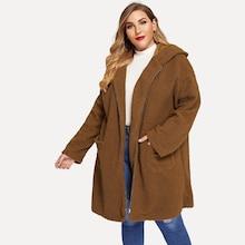 Shein Plus Zip Up Pocket Hoodie Teddy Coat