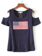 Shein Cold Shoulder High Low Tee With Sequin Detail