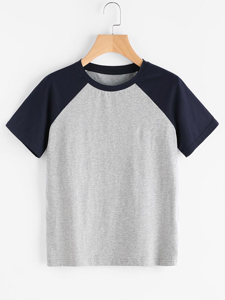Shein Contrast Raglan Sleeve Heathered Tee