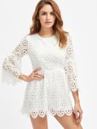 Shein Trumpet Sleeve Scalloped Eyelet Floral Crochet Overlay Playsuit